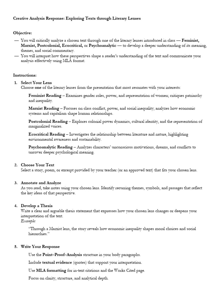 Literary Lens Analysis Guide | PDF | Ecocriticism | Feminism