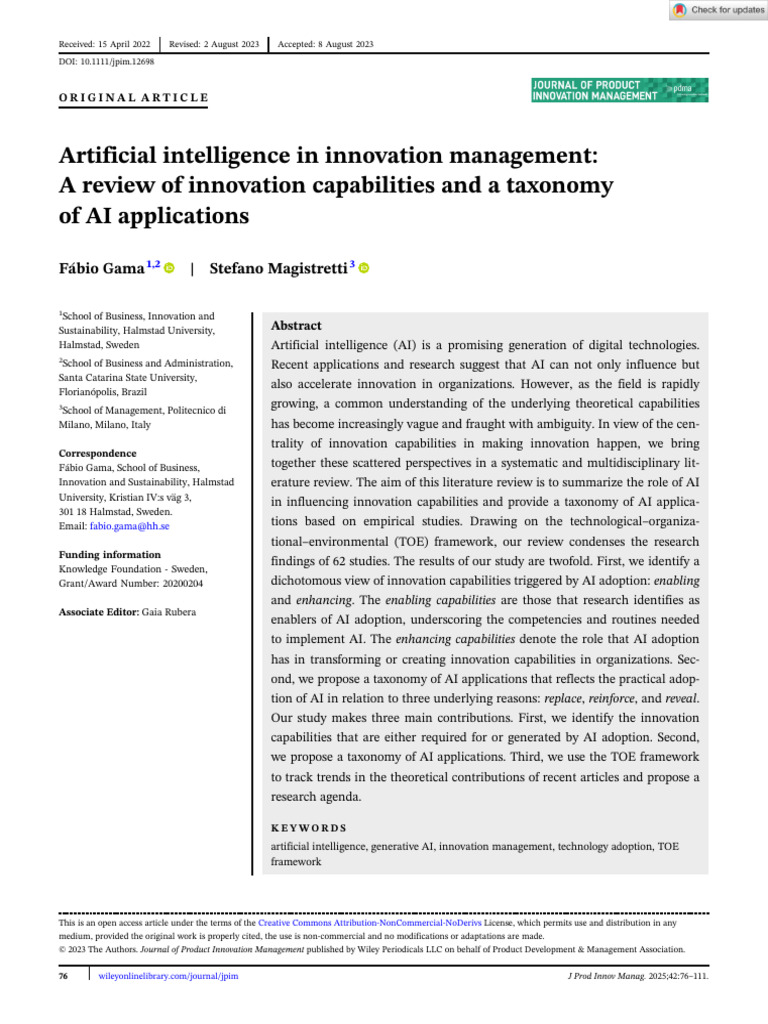 Artificial Intelligence in Innovation Managementa Review of Innovation ...