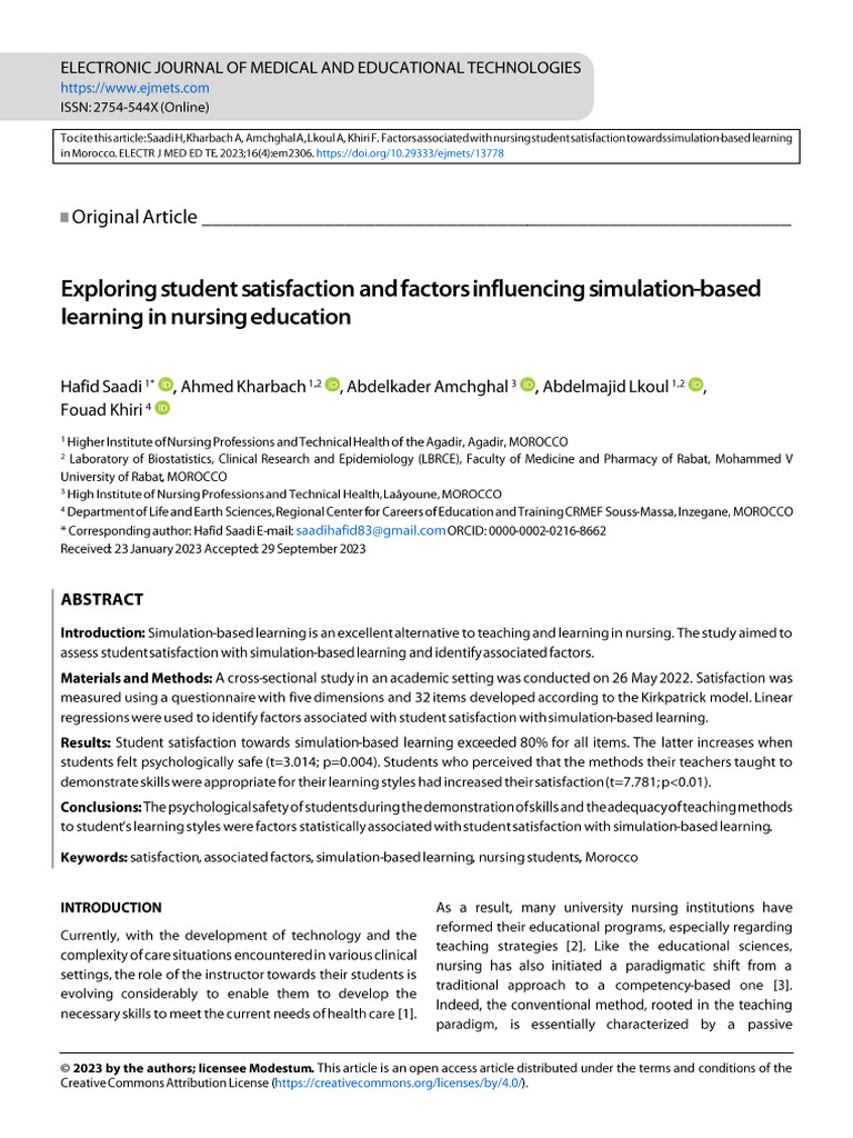 Exploring Student Satisfaction and Factors Influencing Simulation Based ...