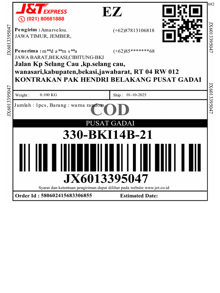 Pengiriman Barang COD Jember-Bekasi | PDF