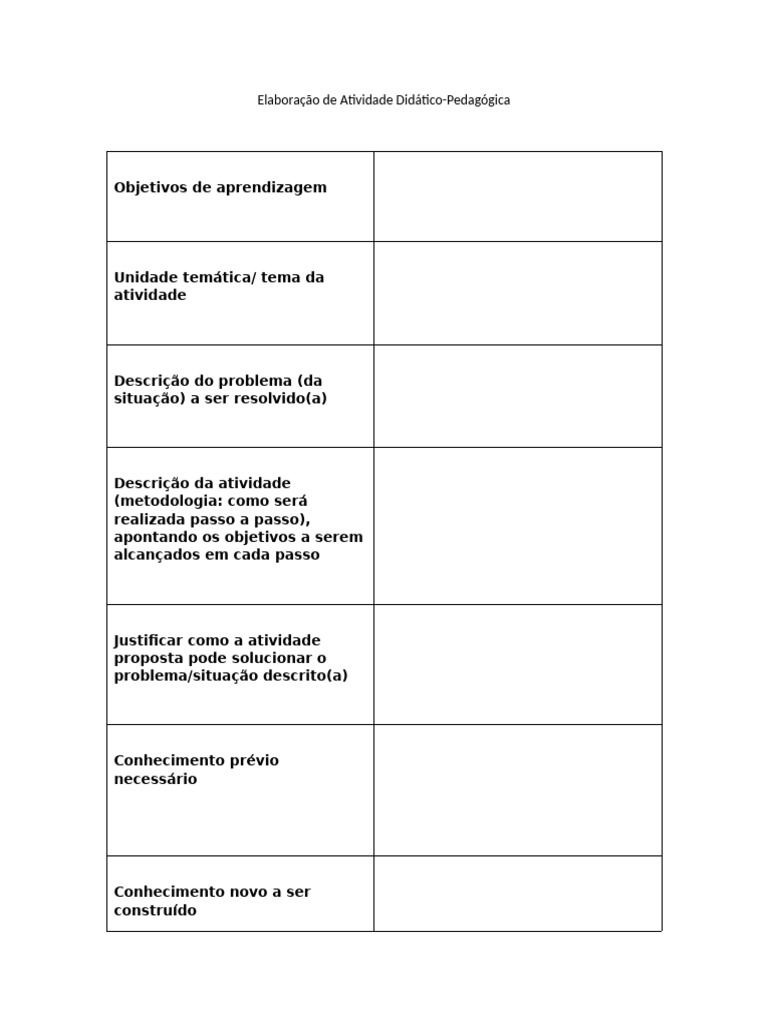 Elaboracao de Atividade Didatico-Pedagogica | PDF
