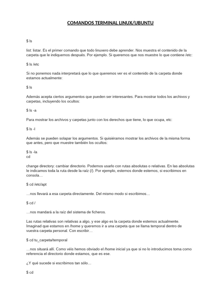 Comandos Esenciales de Terminal en Linux | PDF | Archivo de computadora ...