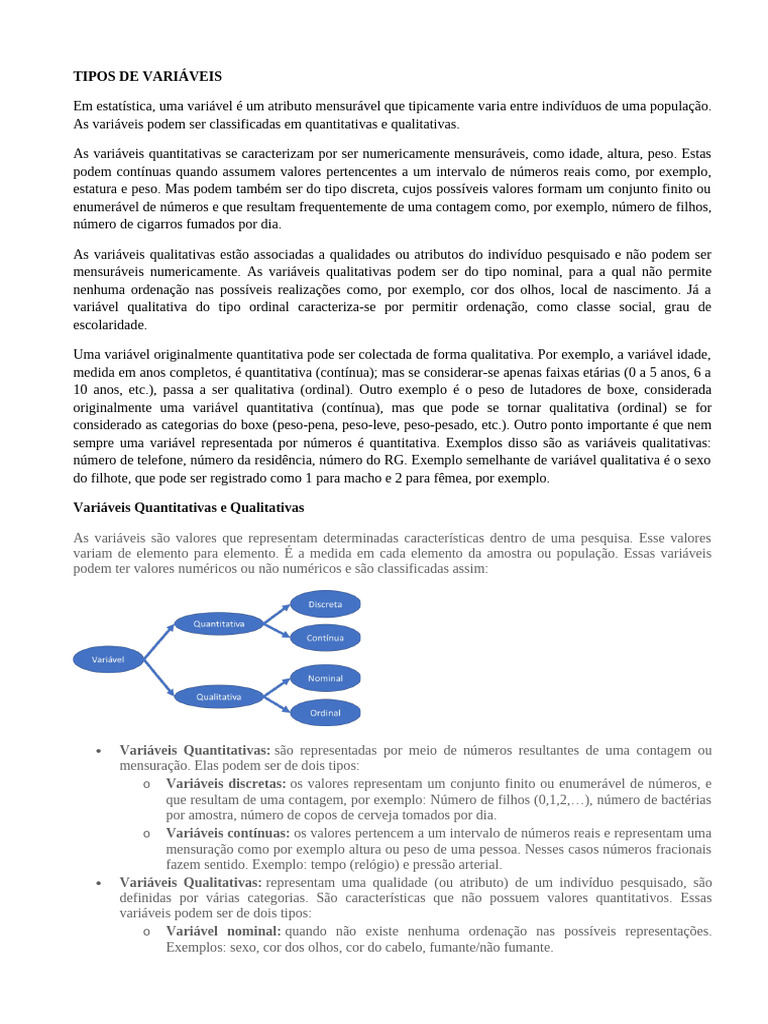 Tipos de Variáveis: Quantitativas e Qualitativas | PDF | Amostragem ...
