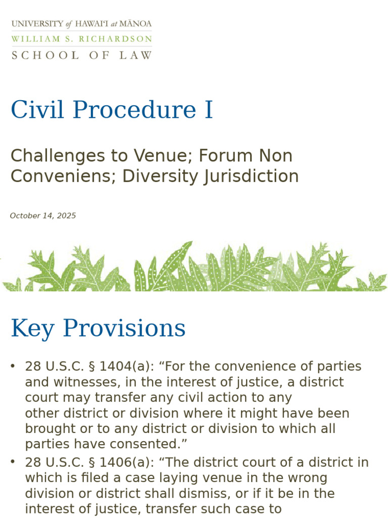 Civil Procedure: Venue and Jurisdiction | PDF | Citizenship | Venue (Law)