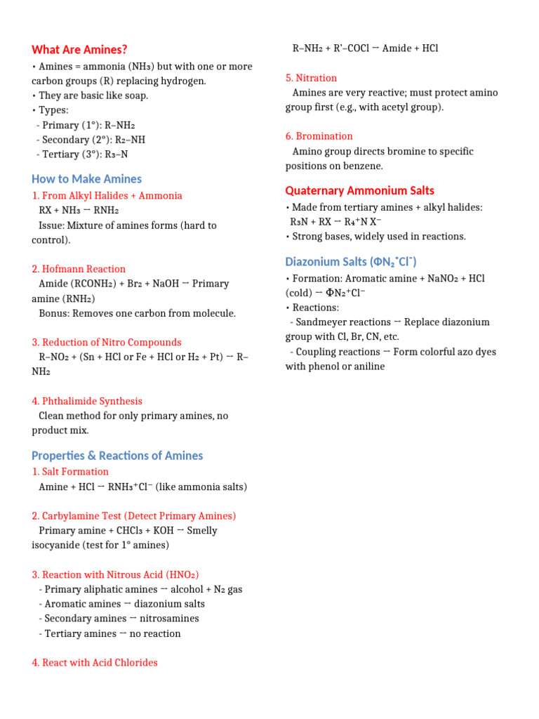Understanding Amines: Types and Reactions | PDF