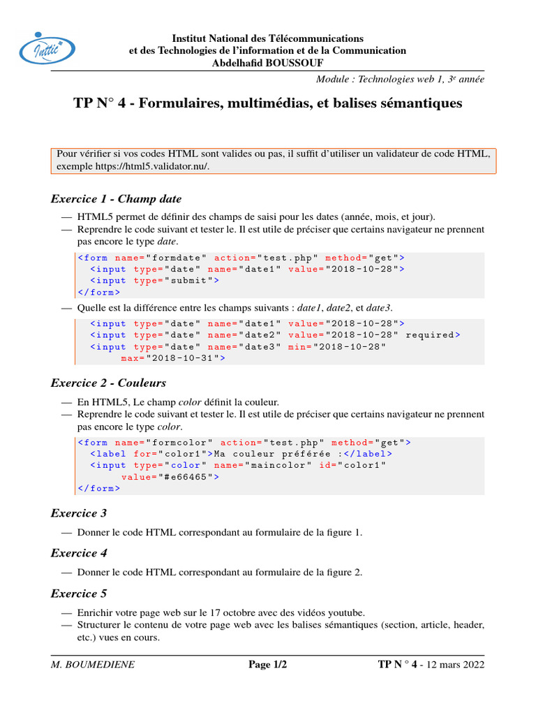 Formulaires HTML5 et balises sémantiques | PDF | Html | HTML5