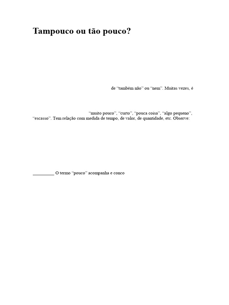Tampouco Ou Tão Pouco - 1º e 2º Ano - 4º BM | PDF
