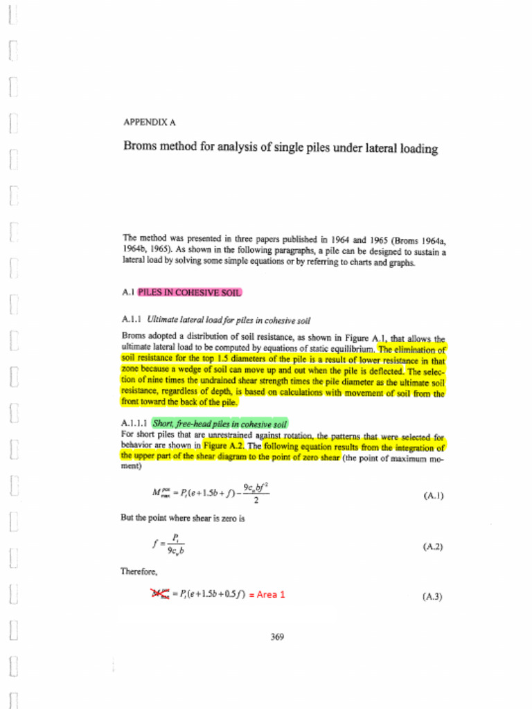 Broms Method for Lateral Pile Analysis | PDF | Bending | Equations