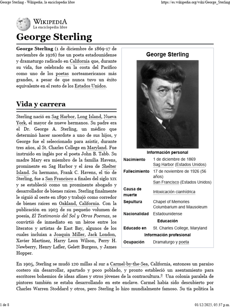 George Sterling - Wikipedia, La Enciclopedia Libre | PDF
