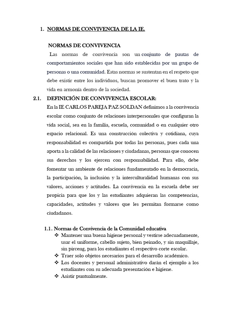 Normas de Convivencia de La Ie | PDF | Comunidad | Escuelas