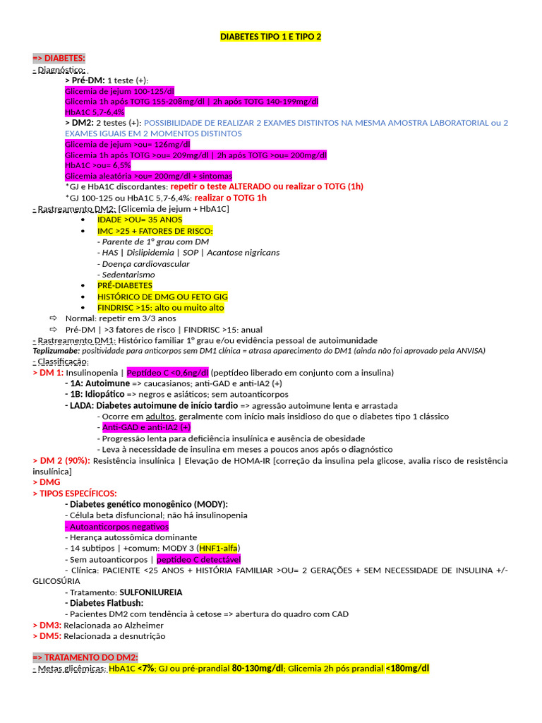 Diabetes Mellitus Tipos 1 e 2 | PDF | Diabetes | Especialidades médicas