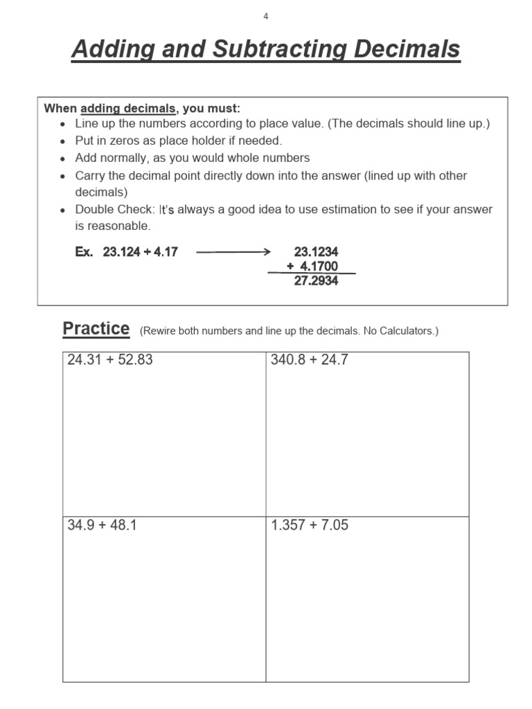 Adding, Subtracting, Multiplying Decimals | PDF | Division (Mathematics ...