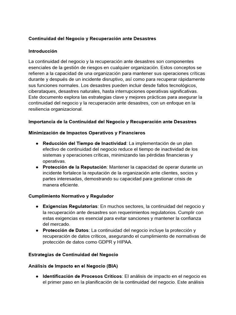 23 Continuidad Del Negocio y Recuperación Ante Desastres. | PDF ...