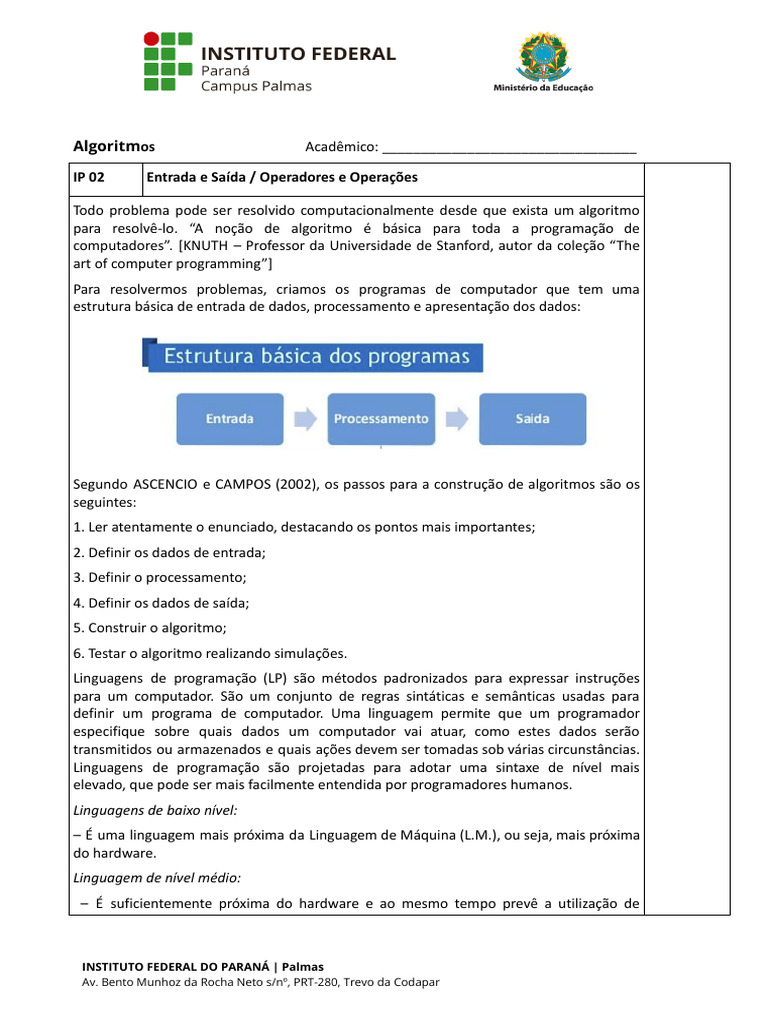 Algoritmos e Variáveis em C++ e Python | PDF | Linguagem de programação ...