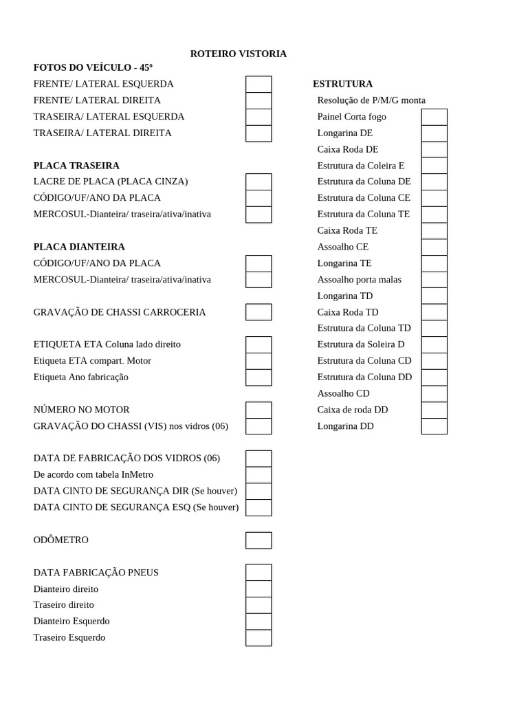 Roteiro de Vistoria de Veículos | PDF