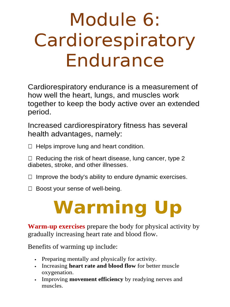 Cardiorespiratory Endurance Is A Measurement of How Well The Heart | PDF