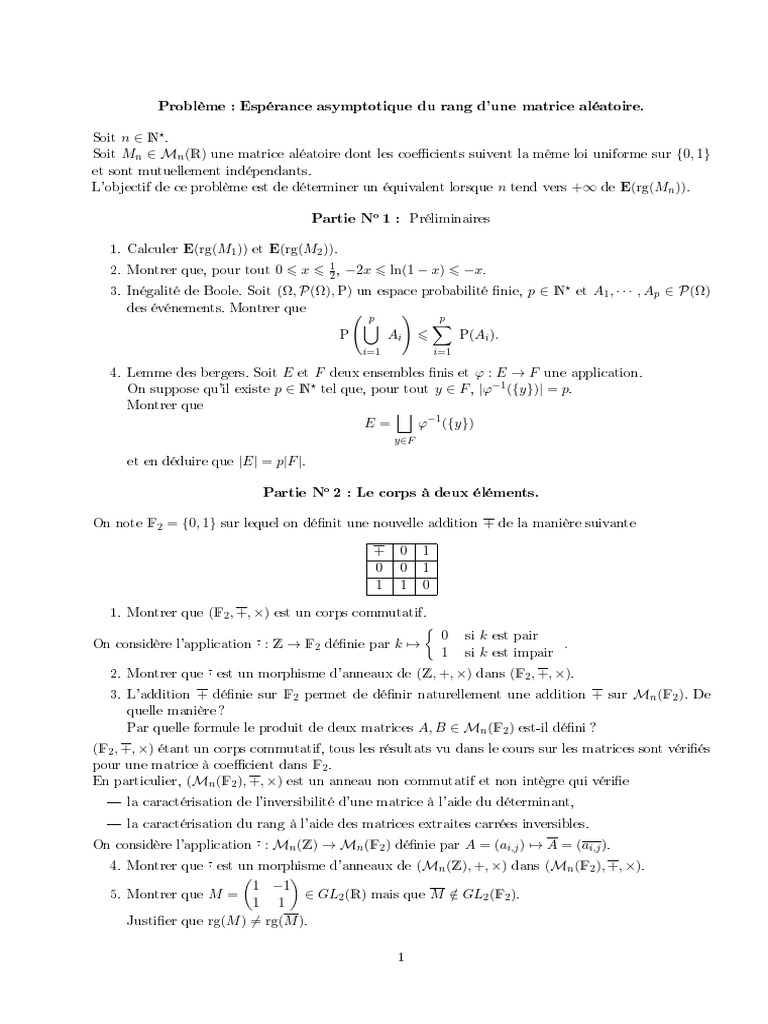Espérance du rang d'une matrice aléatoire | PDF | Matrice ...