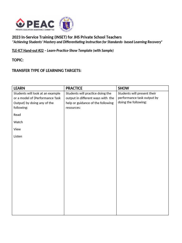 HO22-S7 2023 TLE-ICT Learn-Practice-Show Template (With Sample) | PDF ...