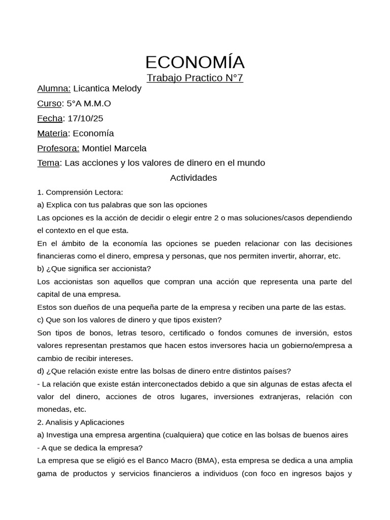 TP N7 Economia | PDF | Inflación | Inversiones