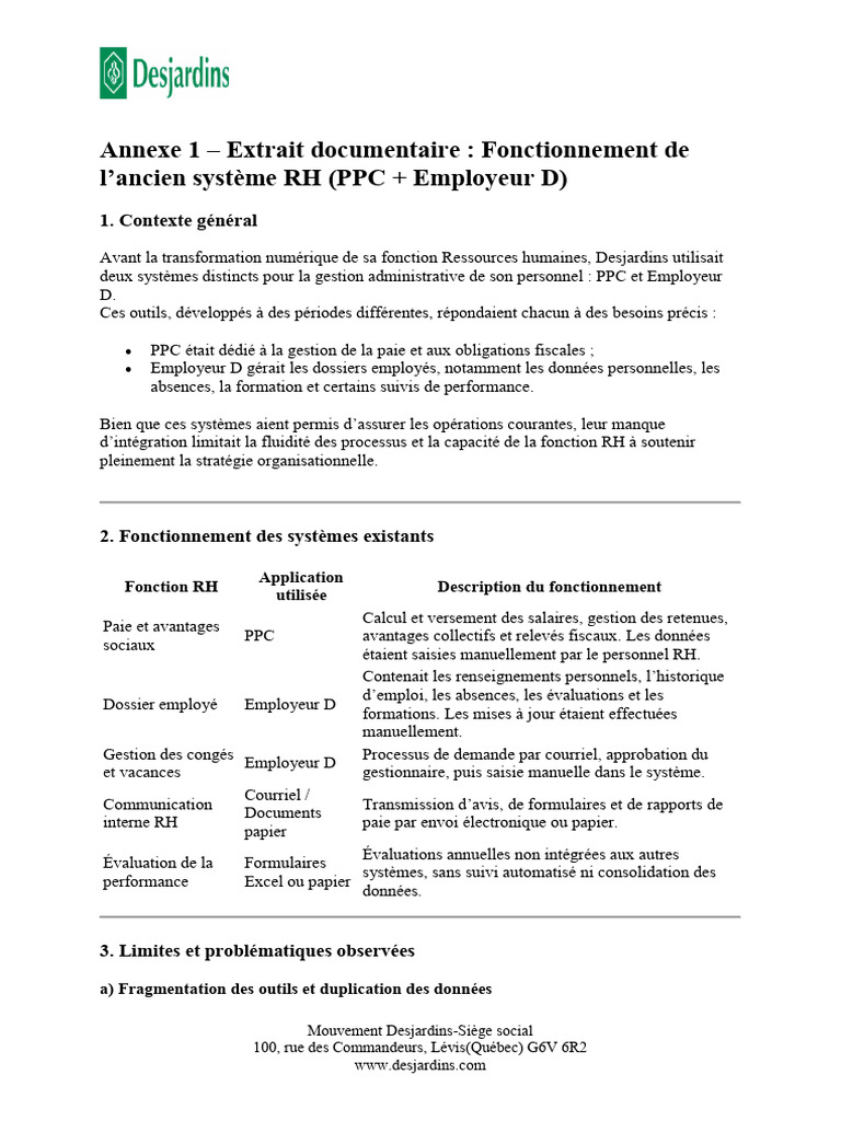 Problèmes des systèmes RH chez Desjardins | PDF | Gestion des ...