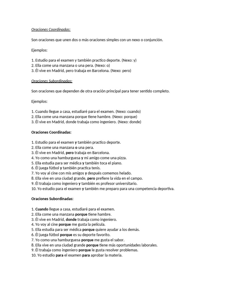 Tipos de Oraciones: Coordinadas y Subordinadas | PDF