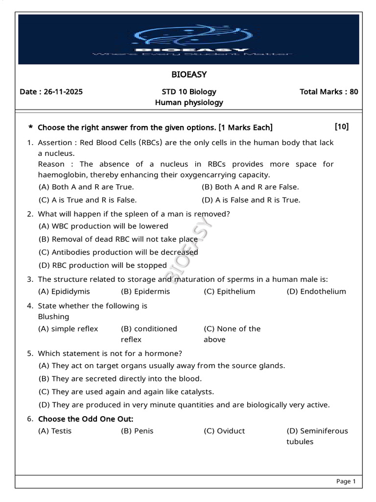 Human Physiology Exam Questions | PDF | Artery | Kidney