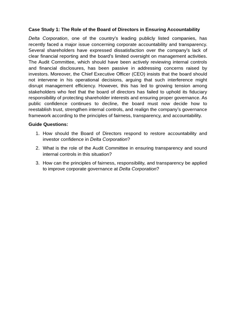 Corporate Governance Accountability Case Studies | PDF | Governance ...