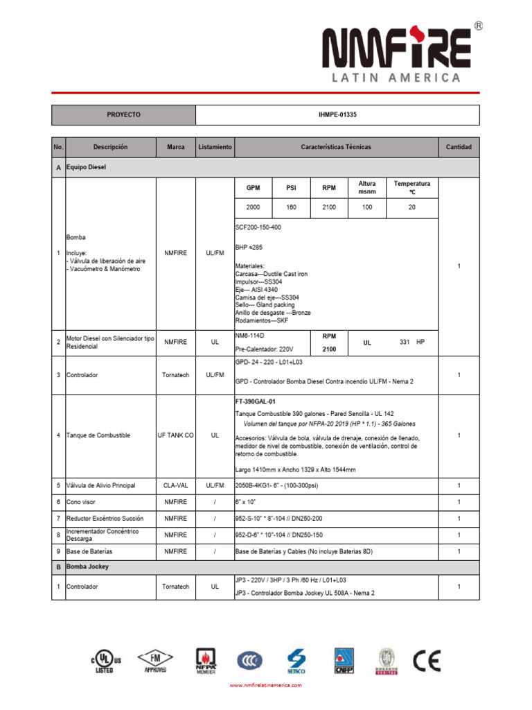 Diesel Fire Pump Specifications and Data | PDF | Pump | Engines
