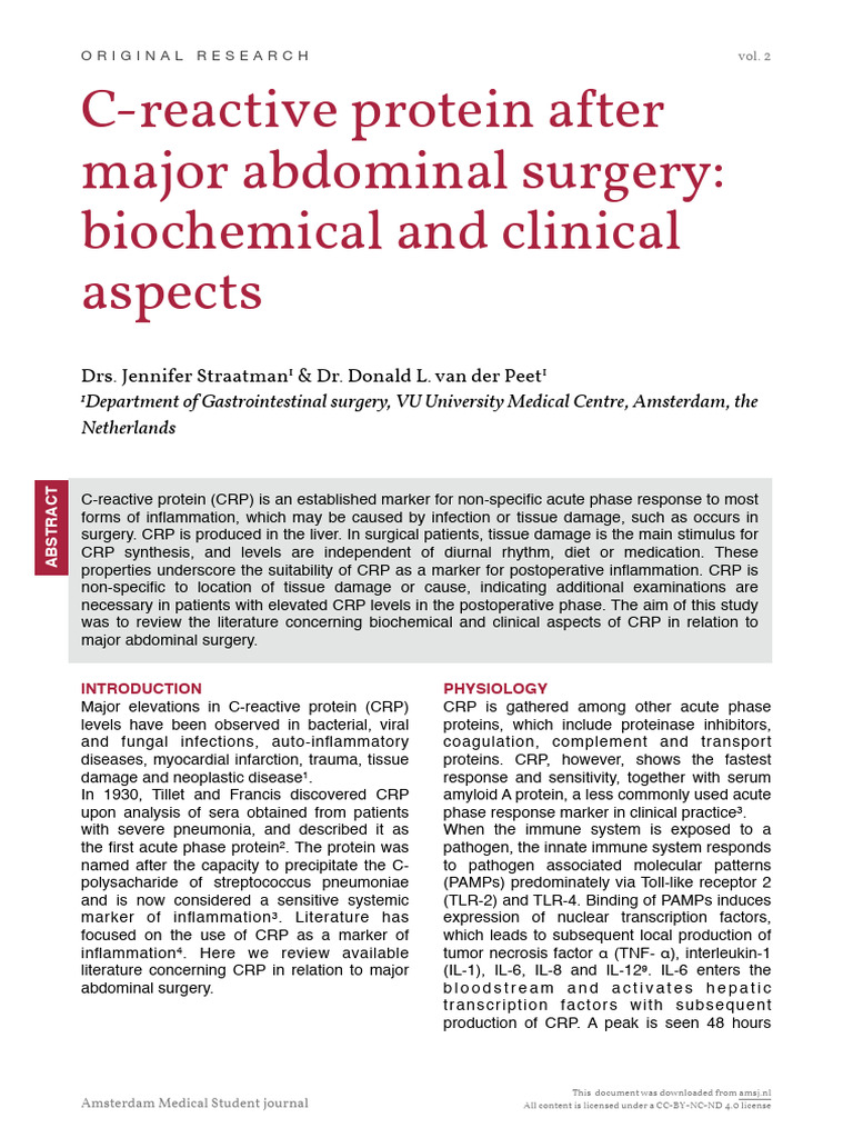 CRP Levels Post Abdominal Surgery | PDF | C Reactive Protein | Inflammation