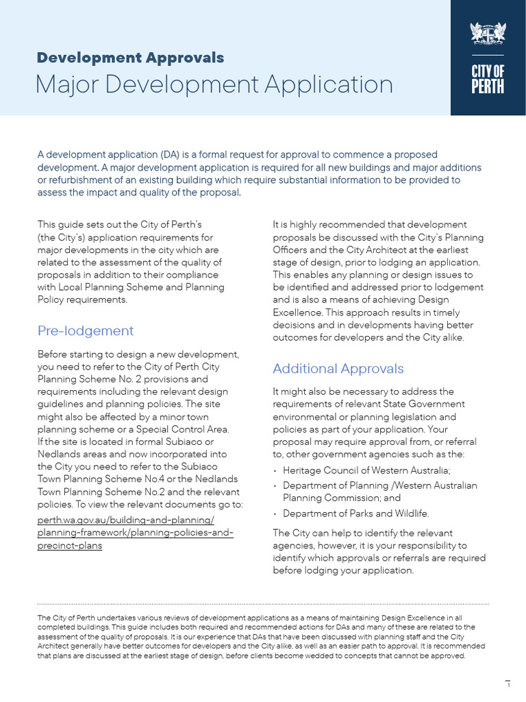 Perth Major Development Application Guide | PDF | Parking | Traffic