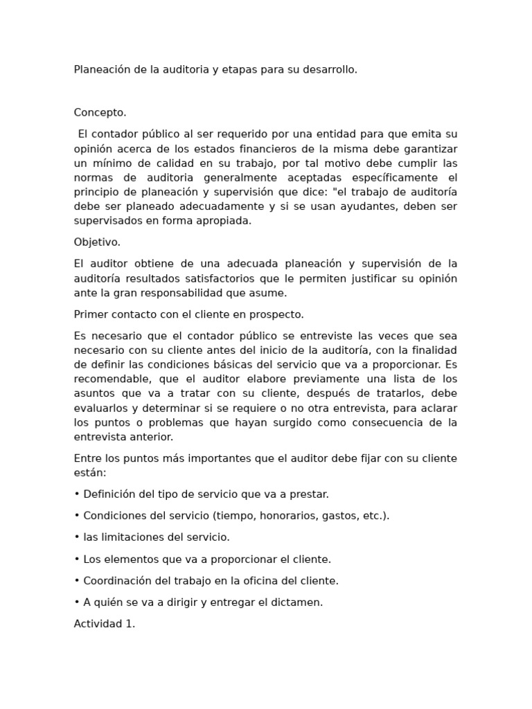Etapas y Planeación de Auditoría Financiera | PDF | Auditoría | Contralor
