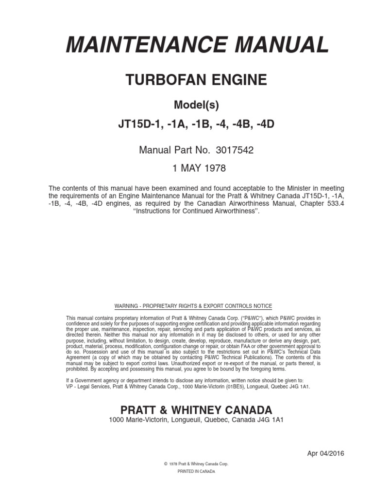 JT15D Engine Maintenance Manual | PDF | Turbine | Mechanical Engineering