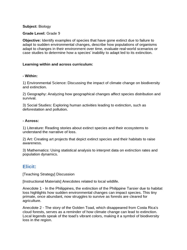 Lesson Plan Biology | PDF | Conservation Biology | Extinction