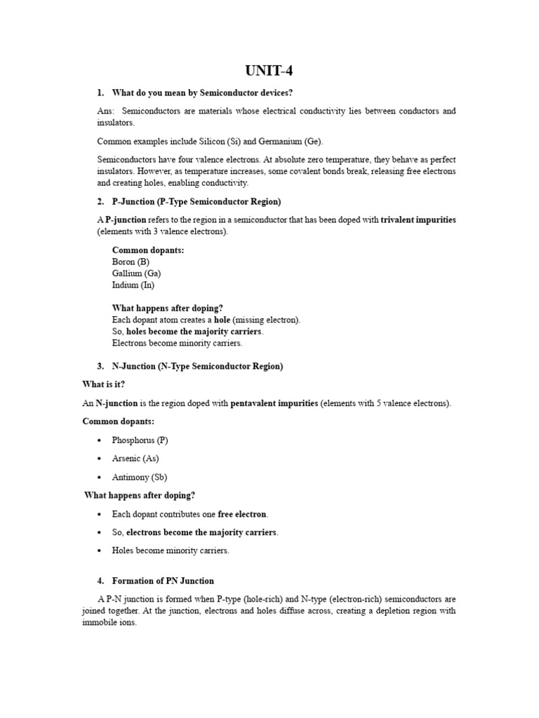Unit 4 Notes | PDF | P–N Junction | Doping (Semiconductor)