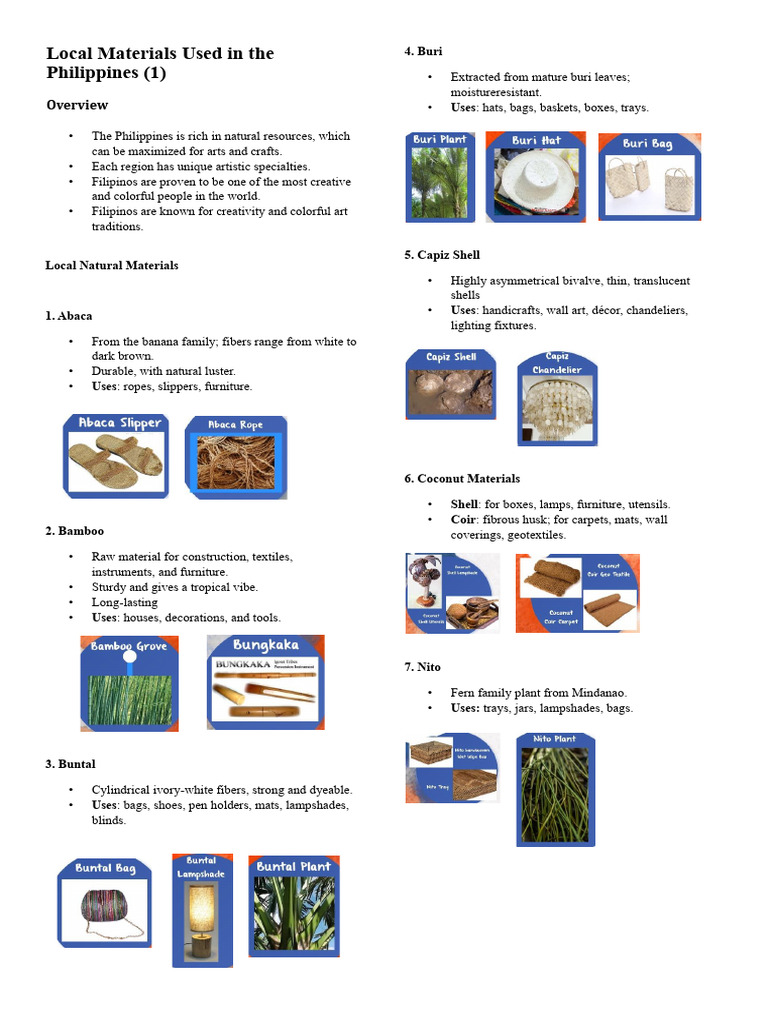 Local Philippine Materials for Arts & Crafts | PDF | Composition ...