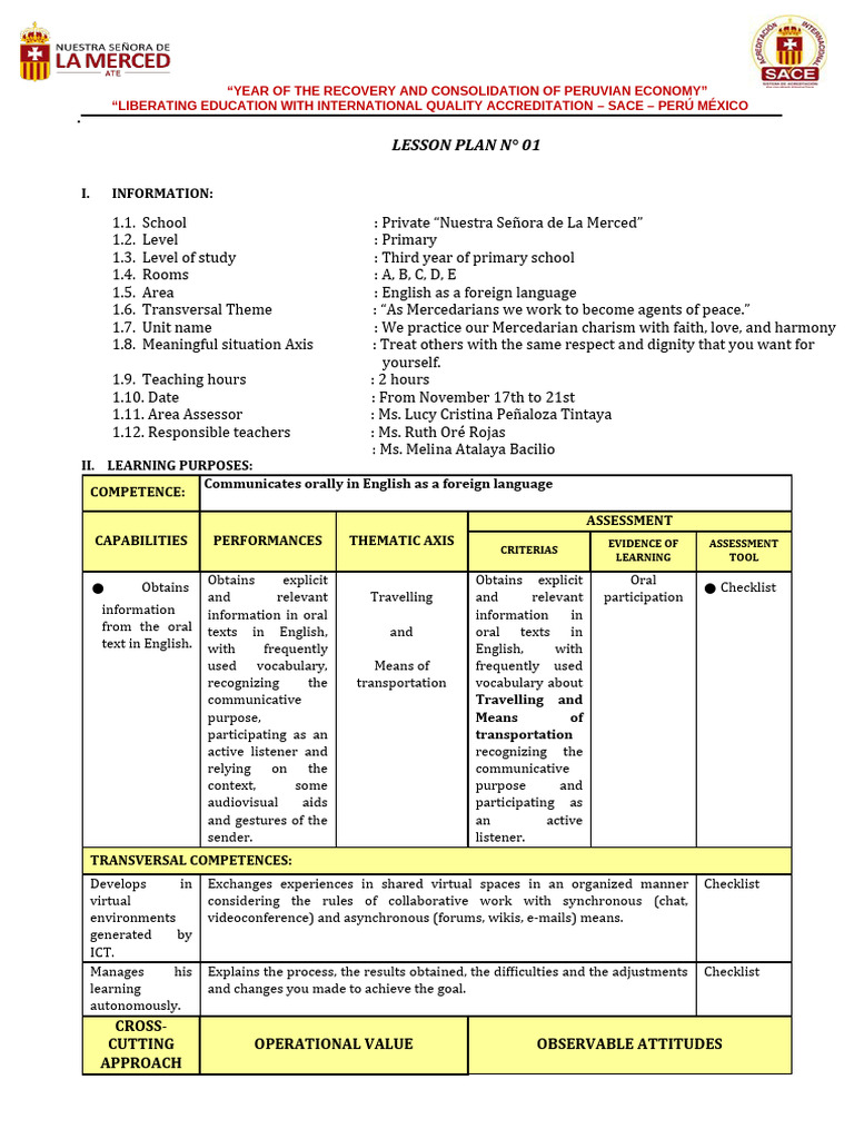 English Lesson Plan for Primary Students | PDF