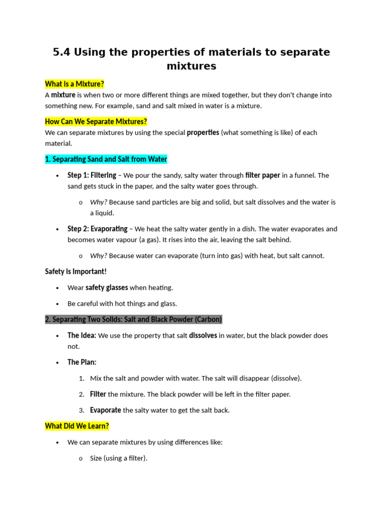 Separating Mixtures: Methods & Safety | PDF | Mixture | Filtration