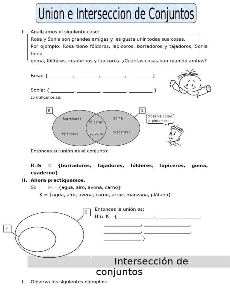 Union e Intersección de Conjuntos para Tercero de Primaria | PDF