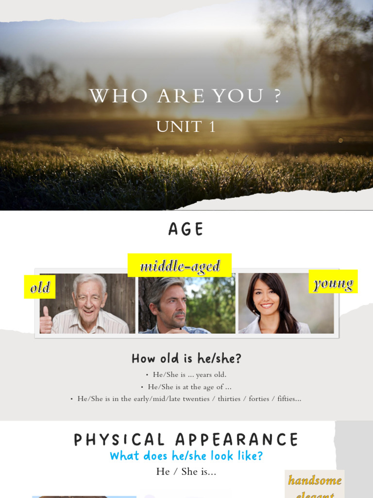 Describing Age and Appearance in English | PDF | English Language | Verb