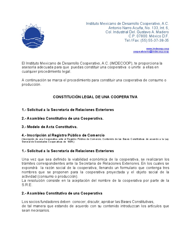 Cómo constituir una cooperativa en DF | PDF | Cooperativa | Compañía de ...
