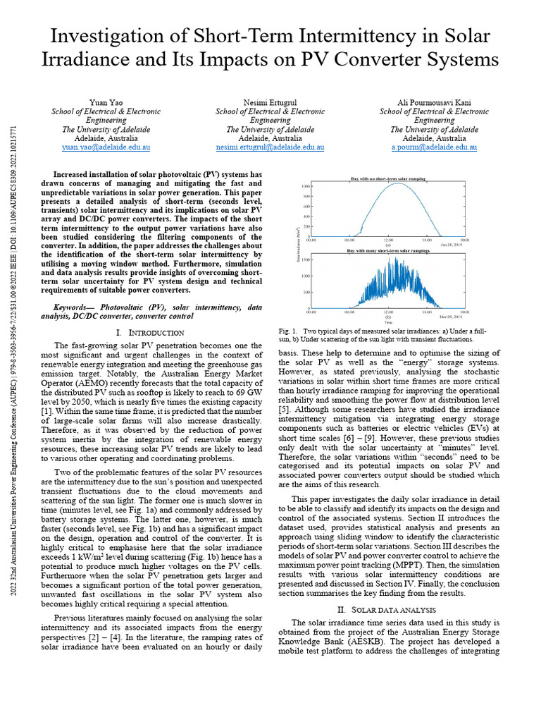 Short-Term Solar Irradiance Impacts on PV | PDF | Photovoltaics ...