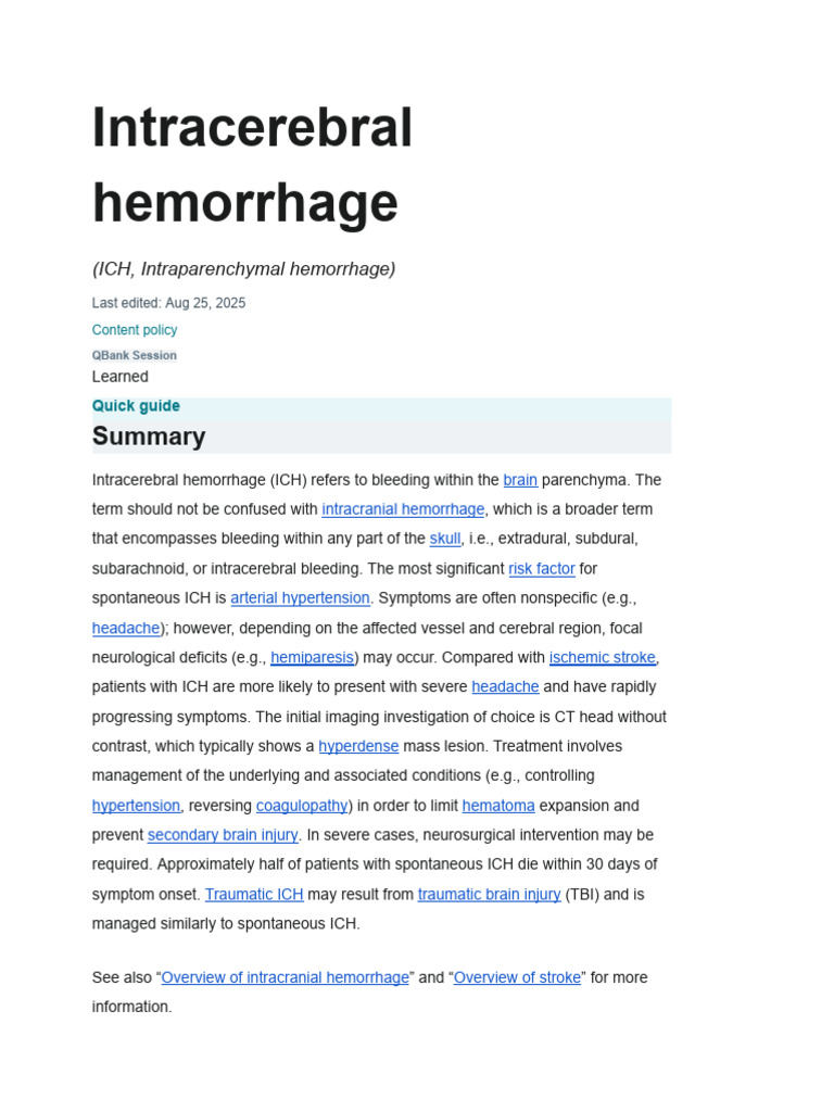 Understanding Intracerebral Hemorrhage | PDF | Stroke | Traumatic Brain ...
