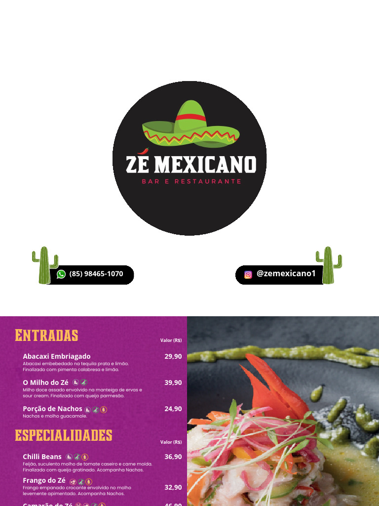Menu Variado do Restaurante Zé Mexicano | PDF | Ingredientes de ...
