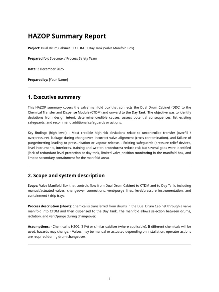 HAZOP Report: Valve Manifold Box Analysis | PDF | Valve | Leak