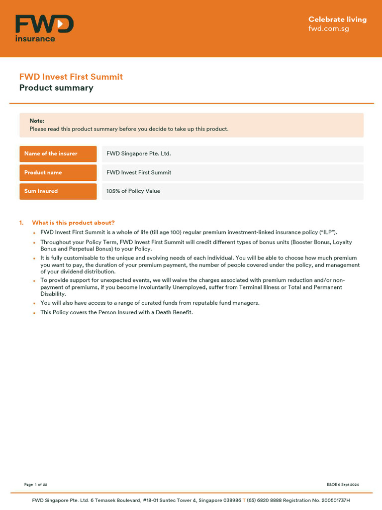 FWD Invest First Summit Overview | PDF | Insurance | Pricing