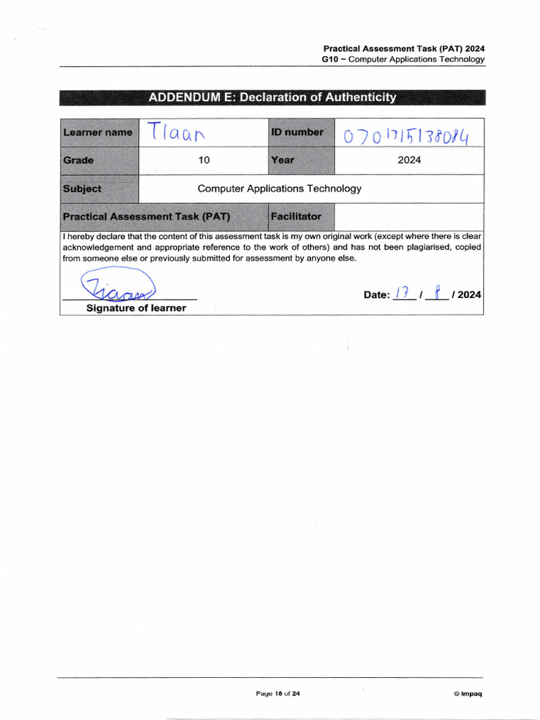 G10 Computer Applications Technology PAT 2024 | PDF | Paragraph ...