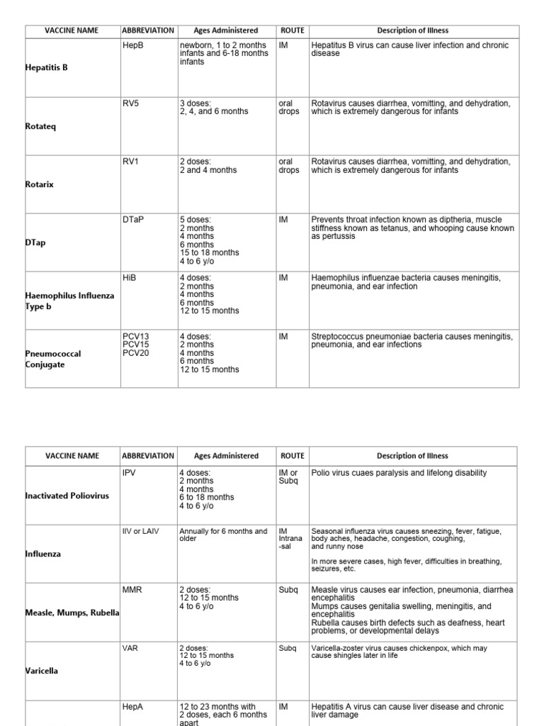 Essential Childhood Vaccines Overview | PDF | Vaccines | Meningitis