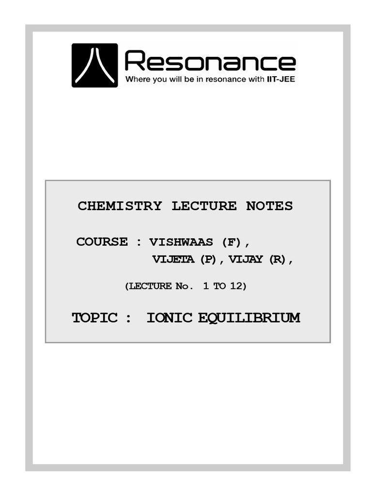Ionic Equilibrium Lecture Notes | PDF | Dissociation (Chemistry ...