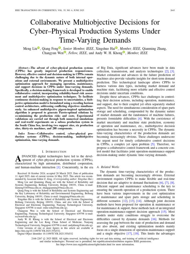 Collaborative Multiobjective Decisions For Cyber-Physical Production ...