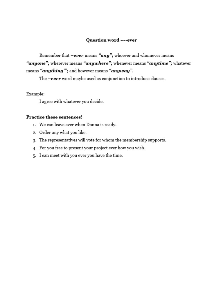 Question Words - Ever | PDF